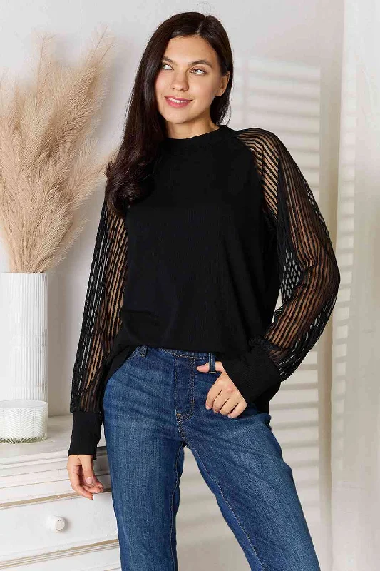 Luxury Lingerie for Special Occasions Double Take Round Neck Raglan Sleeve Blouse