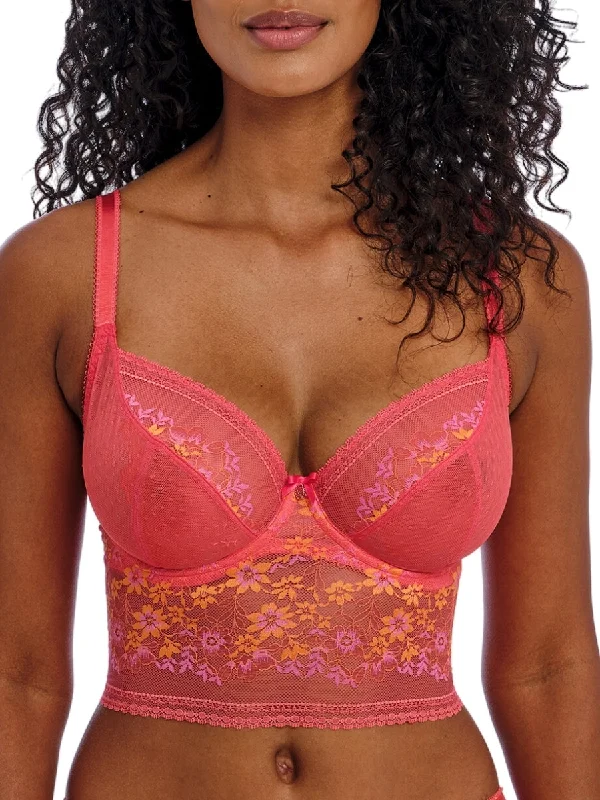 Women's Sheer Lingerie Nightgowns Sydnie Longline Plunge Bra - Strawberry Ice