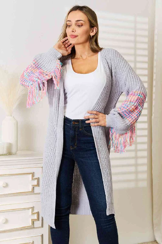 Women's Satin Sleepwear Lingerie Woven Right Fringe Sleeve Dropped Shoulder Cardigan