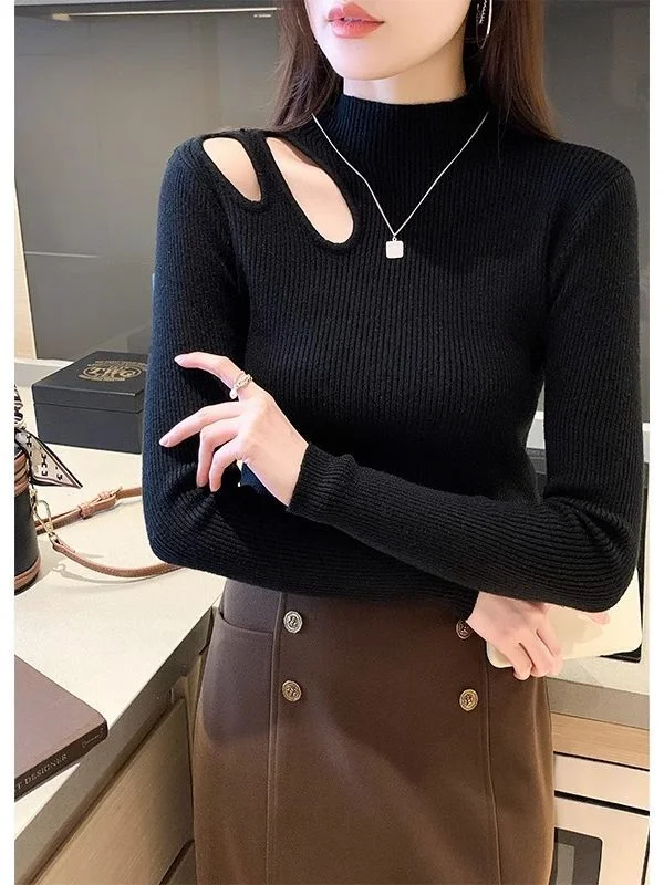 Women's Lingerie with Matching Robes Half turtleneck hollow knitted winter tops Women's Lingerie with Matching Robes Half turtleneck hollow knitted winter tops