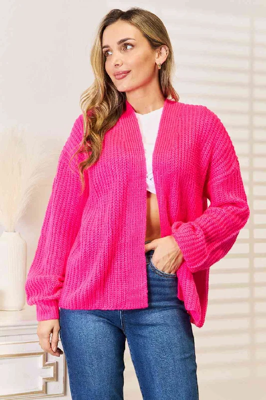 Vintage Inspired Lingerie for Women Woven Right Rib-Knit Open Front Drop Shoulder Cardigan
