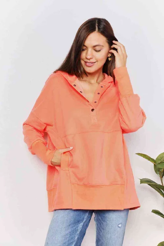 Women's Maternity Lingerie Double Take Quarter-Snap Dropped Shoulder Hoodie