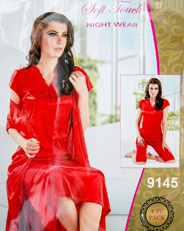 Women's Satin Sleepwear Lingerie 4 Pcs Wedding Nighty Set with Gown - 9145 - Silk Nighty By Soft Touch Women's Satin Sleepwear Lingerie 4 Pcs Wedding Nighty Set with Gown - 9145 - Silk Nighty By Soft Touch