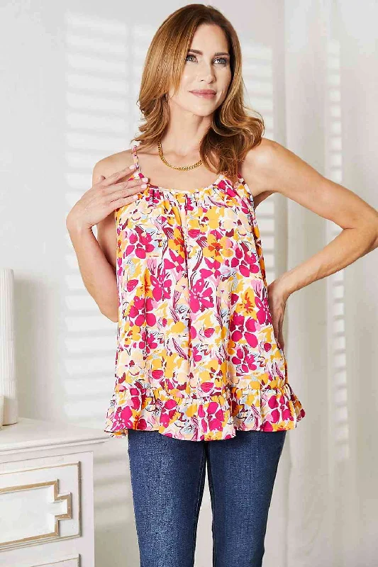 Women's Tummy Control Lingerie Double Take Floral Scoop Neck Ruffle Hem Cami, Also in Plus sizes Women's Tummy Control Lingerie Double Take Floral Scoop Neck Ruffle Hem Cami, Also in Plus sizes