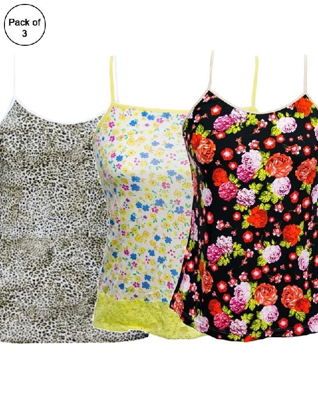 Plus Size Lace Lingerie for Women Pack of 3 Flowers Printed Fancy Casual Wear Camisole Plus Size Lace Lingerie for Women Pack of 3 Flowers Printed Fancy Casual Wear Camisole