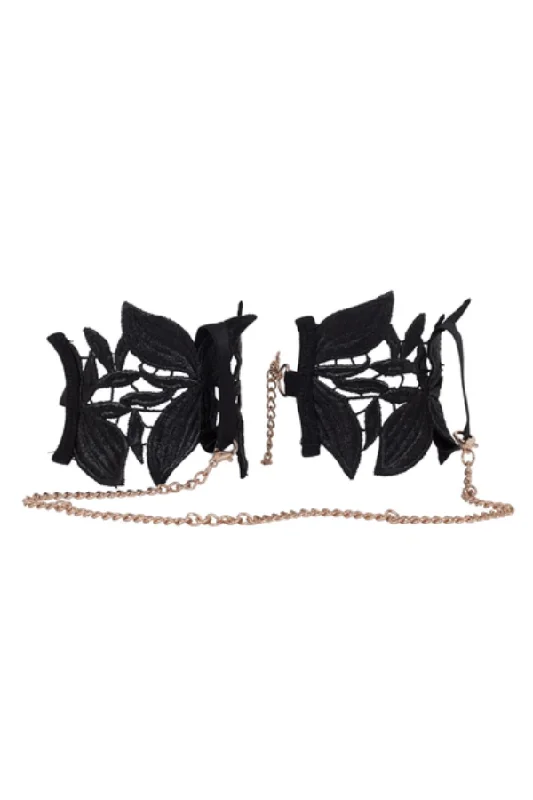 Women's Satin Sleepwear Lingerie Ophelia Cuffs - Black/Gold