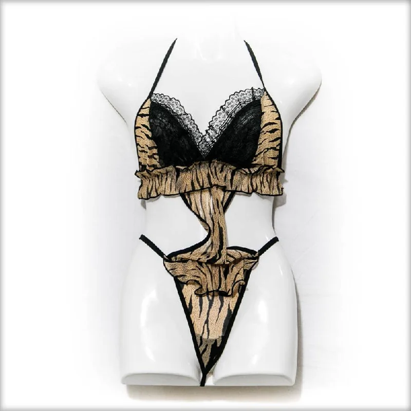 Elegant French Lace Lingerie for Women Pussy Cat Lingerie Set - Yellow