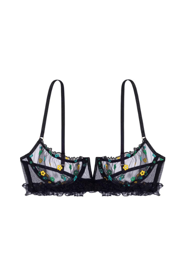 Designer Lingerie Sets for Women Jardin Ruffled Underwire Bra- Black