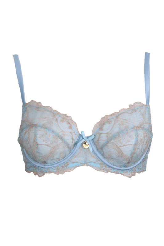 Vintage Inspired Lingerie for Women Ayaka Blue Wave Embroidered Balconette Bra