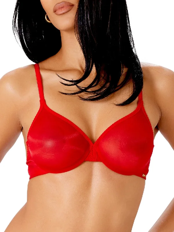 Affordable Lingerie for Women Glossies Sheer Moulded Bra - Salsa Red
