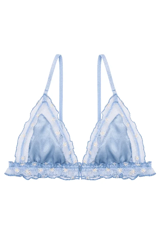 Breathable Bamboo Lingerie for Women Paquerette Triangle Bra with Silk - Blue