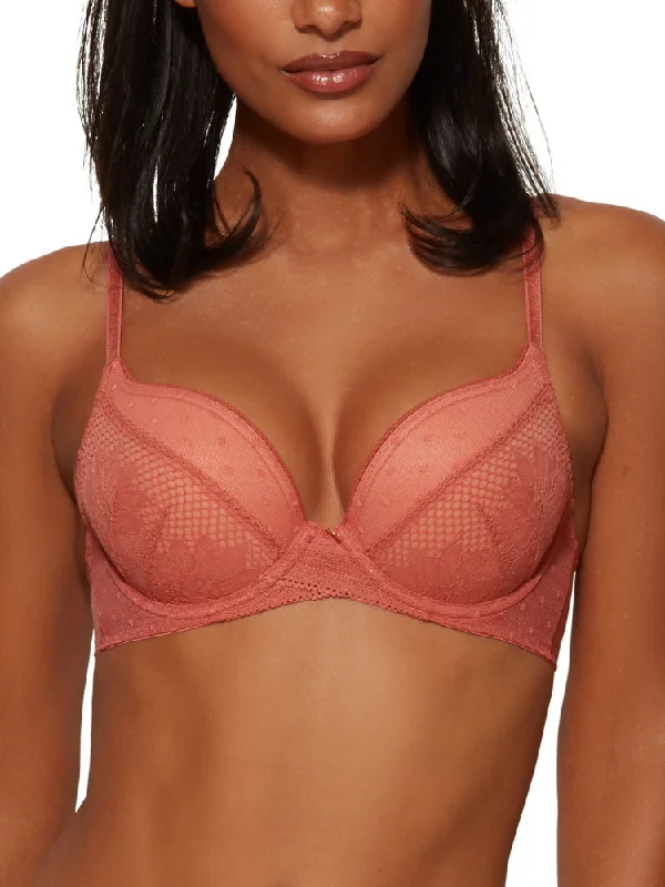 Breathable Bamboo Lingerie for Women Boho Lace Padded Plunge Bra - Dusty Cedar