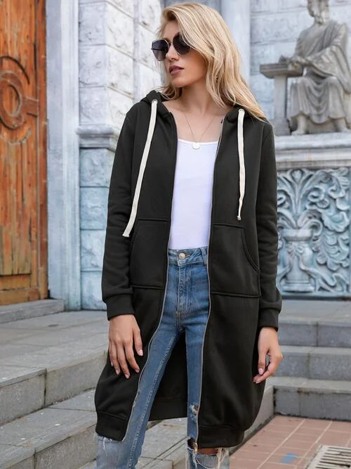 Comfortable Cotton Lingerie for Women Double Take Full Size Zip-Up Longline Hoodie with Pockets Comfortable Cotton Lingerie for Women Double Take Full Size Zip-Up Longline Hoodie with Pockets