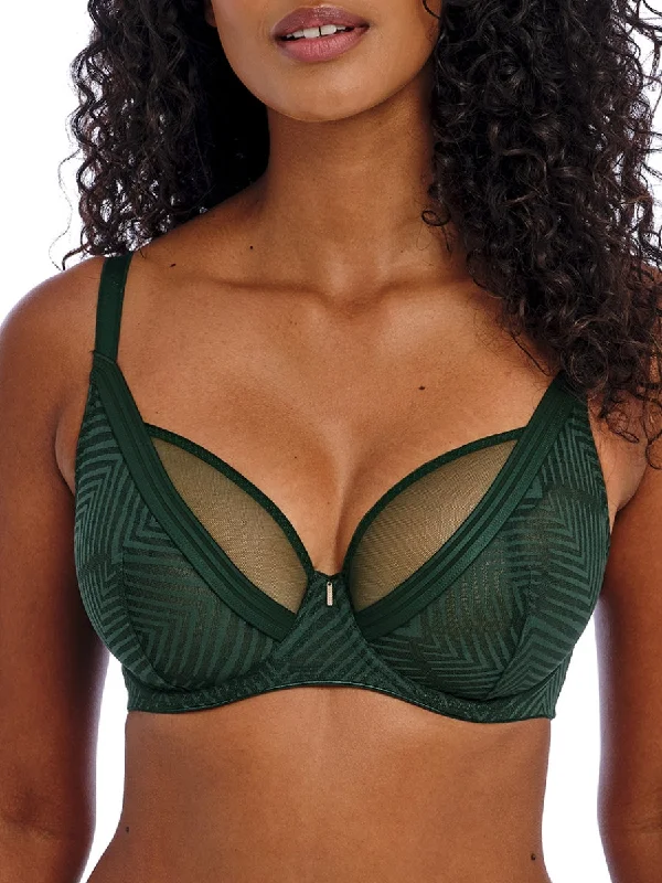 Women's Silk Lingerie Sets Tailored High Apex Plunge Bra - Deep Emerald