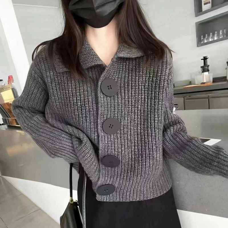 Comfortable Cotton Lingerie for Women Loose Korean style large button lapel knitted cardigan