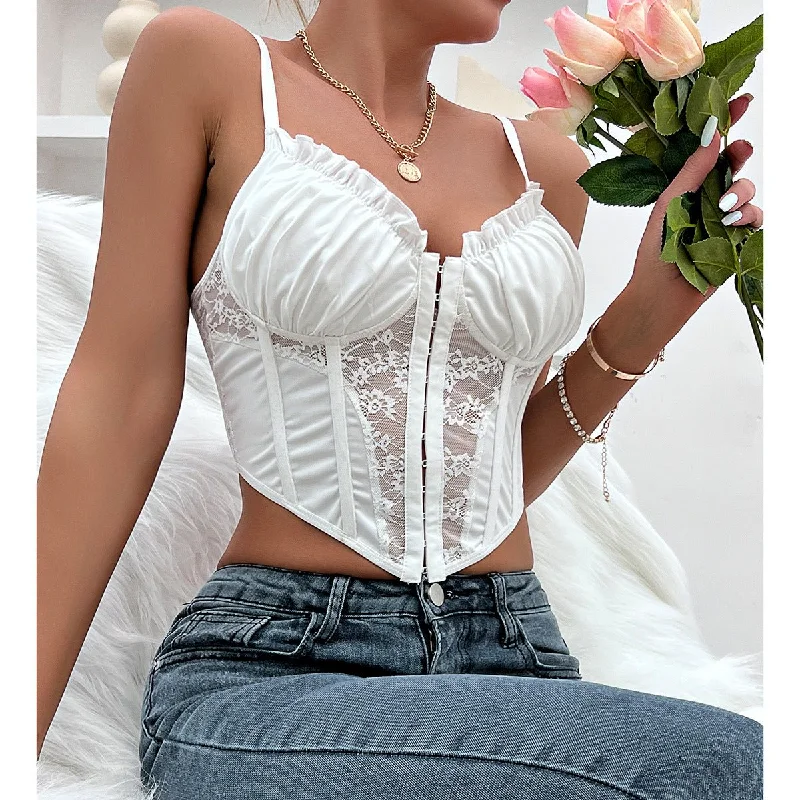 Lingerie Gift Sets for Women New simple advanced lace pleated wood ear edge buttoned fish bone small vest Lingerie Gift Sets for Women New simple advanced lace pleated wood ear edge buttoned fish bone small vest