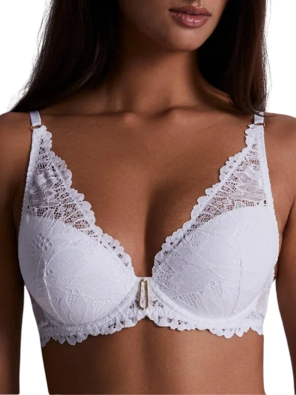 Women's Thermal Lingerie for Cold Weather Flowermania High Apex Plunge Bra - Blanc