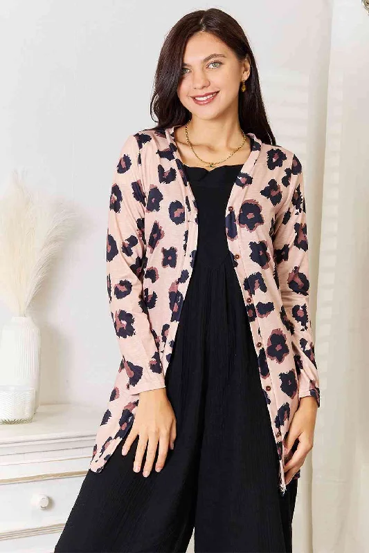 Elegant French Lace Lingerie for Women Double Take Printed Button Front Longline Cardigan