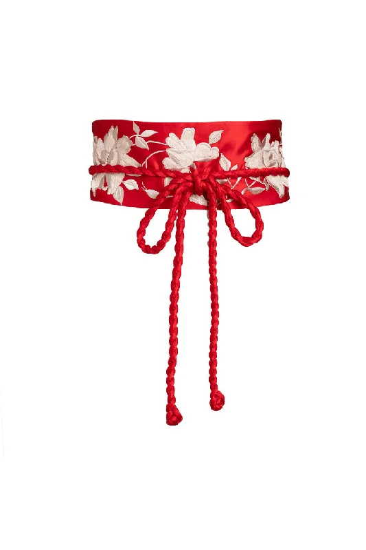 Women's Satin Sleepwear Lingerie Key Essentials Embroidered Floral Silk Obi Belt