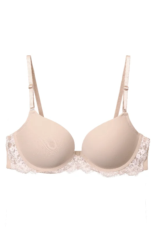 Women's Silk Lingerie Sets Entice Lace Push-Up Bra - Nude