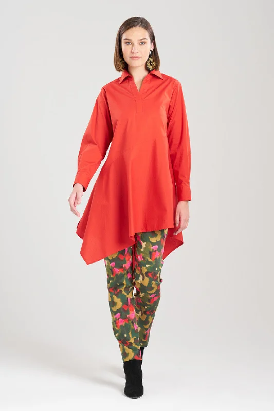 Women's Satin Sleepwear Lingerie Cotton Poplin Asymmetrical Flounce Shirt
