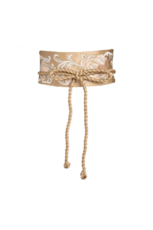 Luxury Lingerie for Special Occasions Key Essentials Embroidered Floral Scroll Silk Obi Belt Luxury Lingerie for Special Occasions Key Essentials Embroidered Floral Scroll Silk Obi Belt