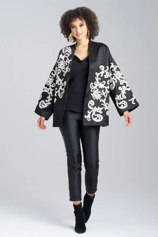 Women's Corset Style Lingerie Couture Silk Duchess Satin Embroidered Coat