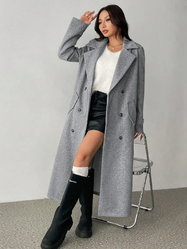 Breathable Bamboo Lingerie for Women MOOSTA Sophisticated Versatile Padded Shoulder Lapel Double-Breasted Long Detachable-Waistband Woolen Coat Breathable Bamboo Lingerie for Women MOOSTA Sophisticated Versatile Padded Shoulder Lapel Double-Breasted Long Detachable-Waistband Woolen Coat