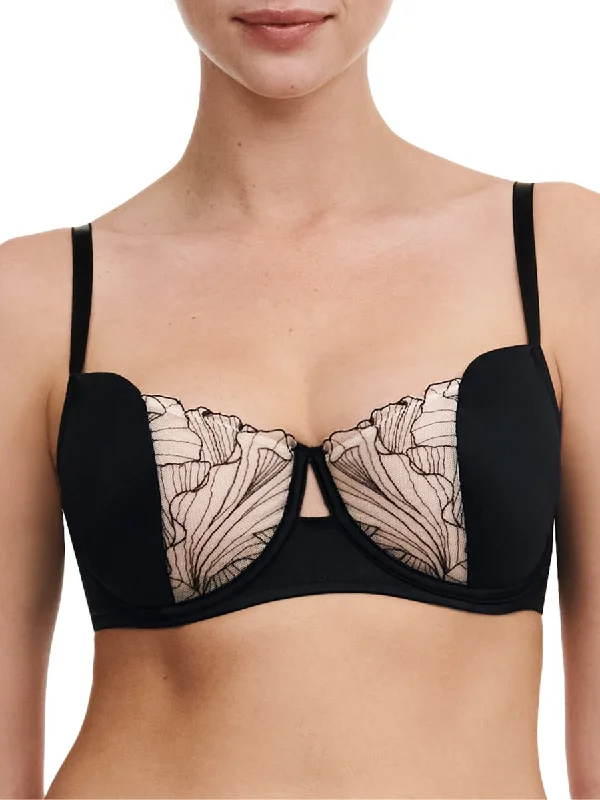Eco-Friendly Organic Lingerie for Women Tattoo Love Half Cup Bra - Black/Golden Beige