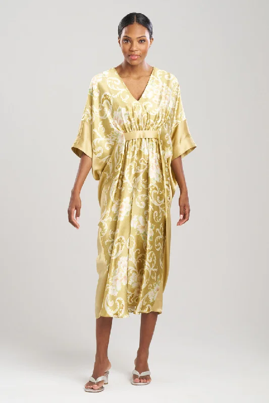 Eco-Friendly Organic Lingerie for Women Camille Floral Scroll Silk Caftan
