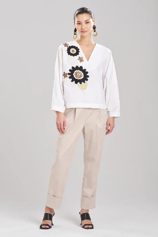 Women's Lingerie with Matching Robes Cotton Poplin Embroidered V-Neck Top