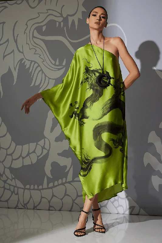 Designer Lingerie Sets for Women Ink Dragon One Shoulder Silk Caftan