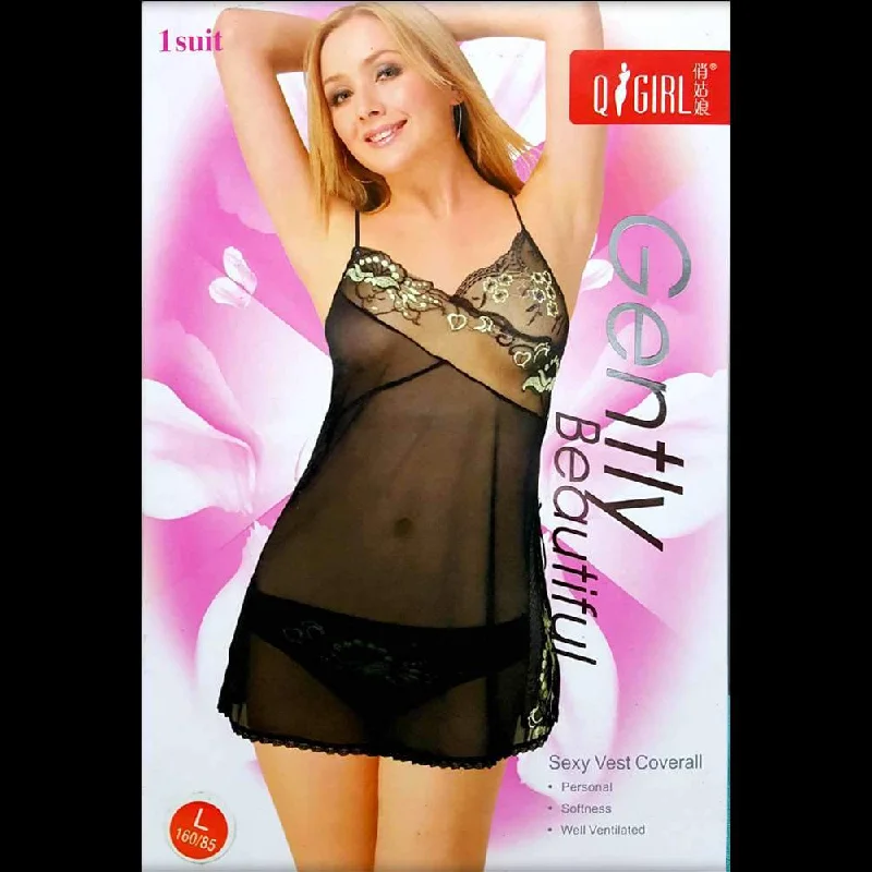 Designer Lingerie Sets for Women Black Transparent See Through Short Nighty - Q Girl Designer Lingerie Sets for Women Black Transparent See Through Short Nighty - Q Girl