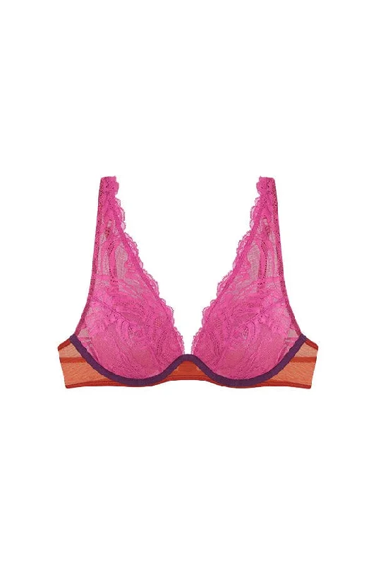 Women's Lingerie with Matching Robes Alba Lace High Apex Underwire Bra- Pink