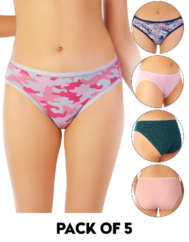 Women's lingerie - set briefs for a matching ensembleLOSHA PACK OF 5 SUPER SOFT COTTON STRETCH PRINTED BIKINI BRIEFS -ARMY Women's lingerie - set briefs for a matching ensembleLOSHA PACK OF 5 SUPER SOFT COTTON STRETCH PRINTED BIKINI BRIEFS -ARMY