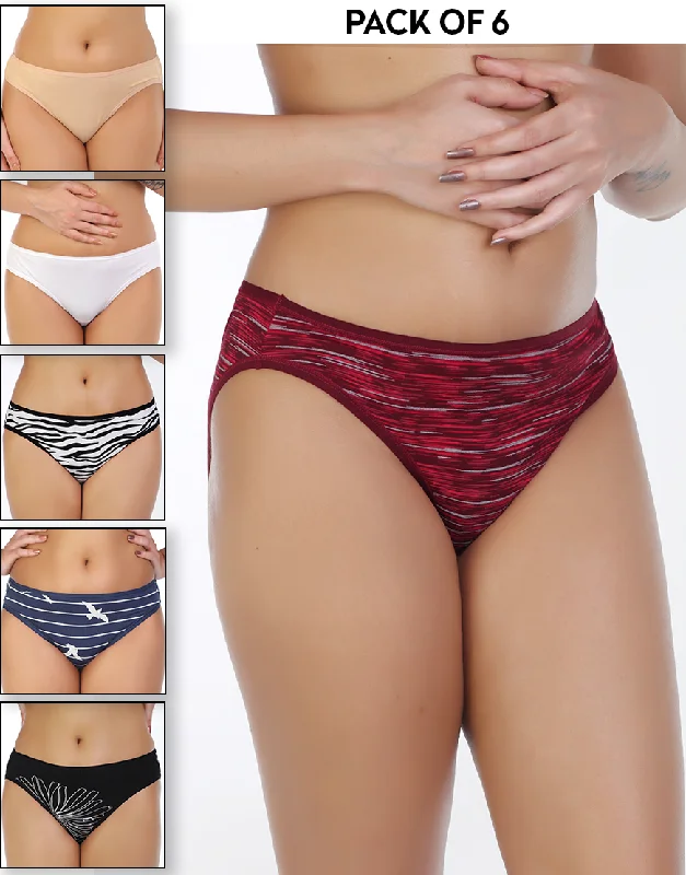 Women's black lace briefs for a classic sexy lookLOSHA PACK OF 6 SUPER SOFT COTTON STRETCH PRINTED BIKINI BRIEFS - STRIPES Women's black lace briefs for a classic sexy lookLOSHA PACK OF 6 SUPER SOFT COTTON STRETCH PRINTED BIKINI BRIEFS - STRIPES