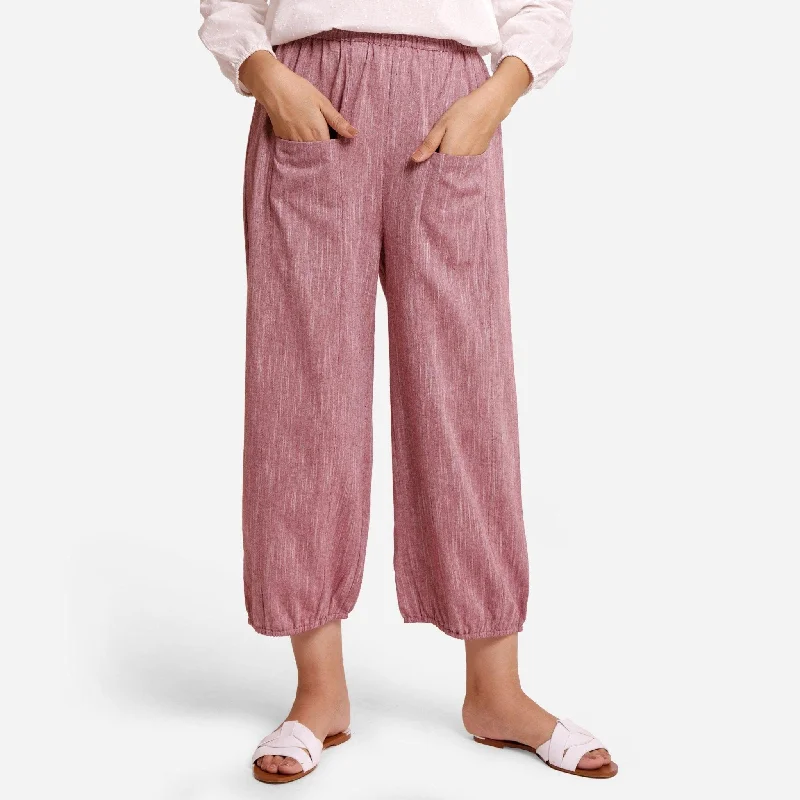 Maroon Yarn Dyed Cotton Elasticated Mid-Rise Harem Pant