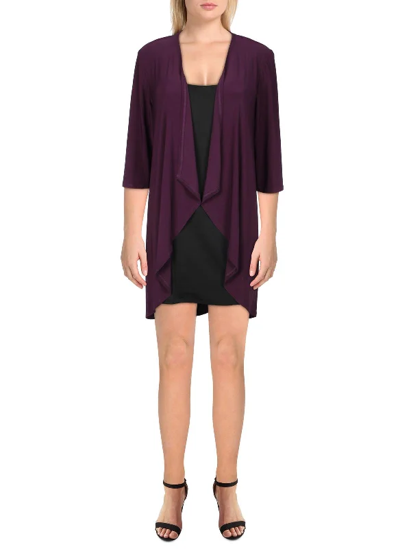 Petites Womens Knit Drapey Duster Blazer