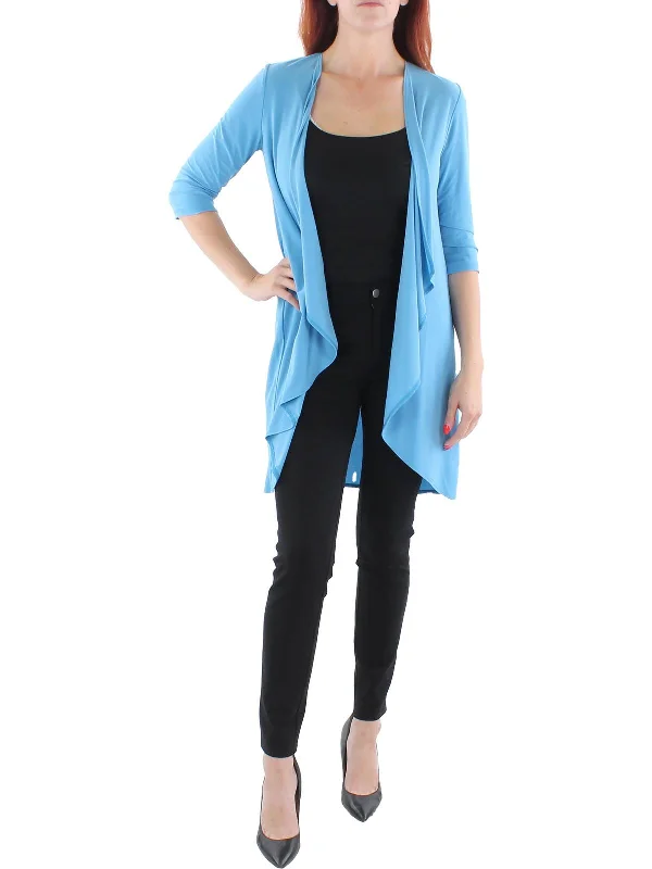 Petites Womens Knit Drapey Duster Blazer