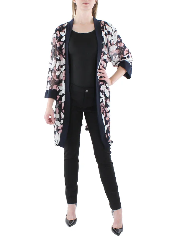 Plus Womens Mesh Printed Duster Blazer