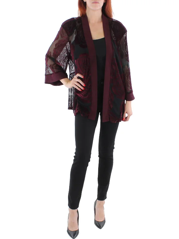 Plus Womens Mesh Velvet Duster Blazer