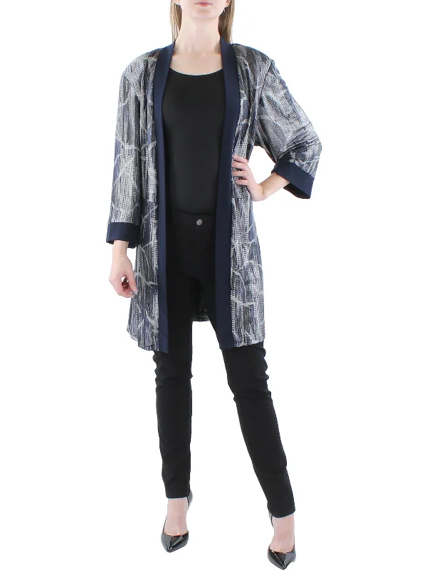 Plus Womens Metallic Open Front Duster Blazer