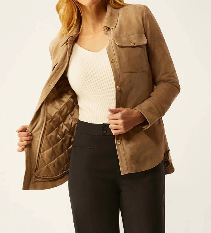 Suede Shirt Jacket W/zip Out Liner In Camel