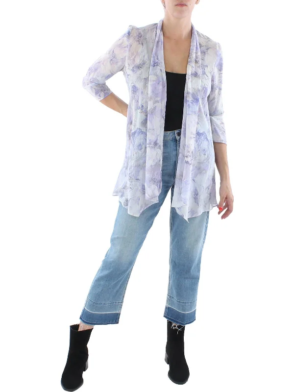 Womens Chiffon Metallic Duster Blazer