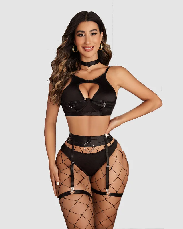bridal women bra and panty sets for honeymoonPush Up Bondaged 5 Piece Strappy Lingerie Set bridal women bra and panty sets for honeymoonPush Up Bondaged 5 Piece Strappy Lingerie Set
