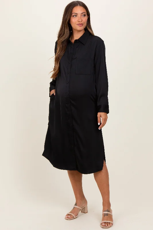 luxury brand women nursing braBlack Long Sleeve Maternity Midi Shirt Dress