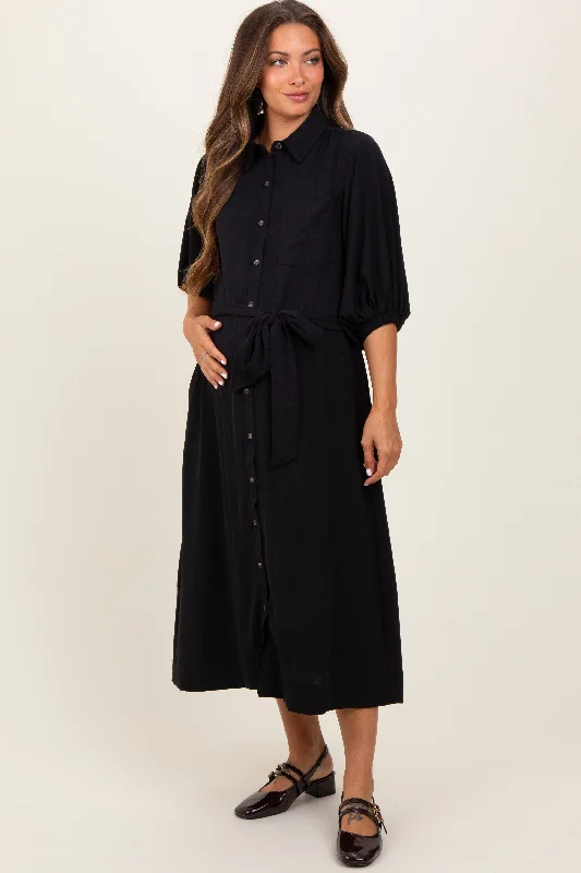hands free convertible women nursing braBlack Sash Tie Maternity Midi Shirt Dress