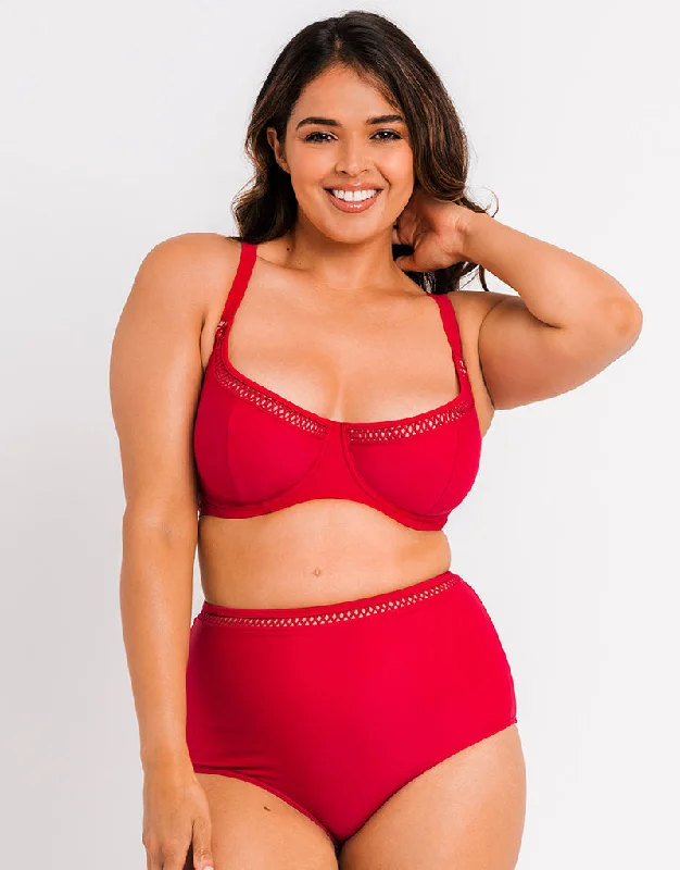 Embroidered bikini briefs with beadwork​Curvy Kate First Class Multiway Balcony Bikini Top Red