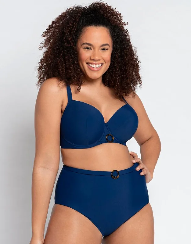 Satin - finish bikini briefs for a luxurious feelCurvy Kate Retro Sun Padded Balcony Bikini Multiway Top Navy Satin - finish bikini briefs for a luxurious feelCurvy Kate Retro Sun Padded Balcony Bikini Multiway Top Navy