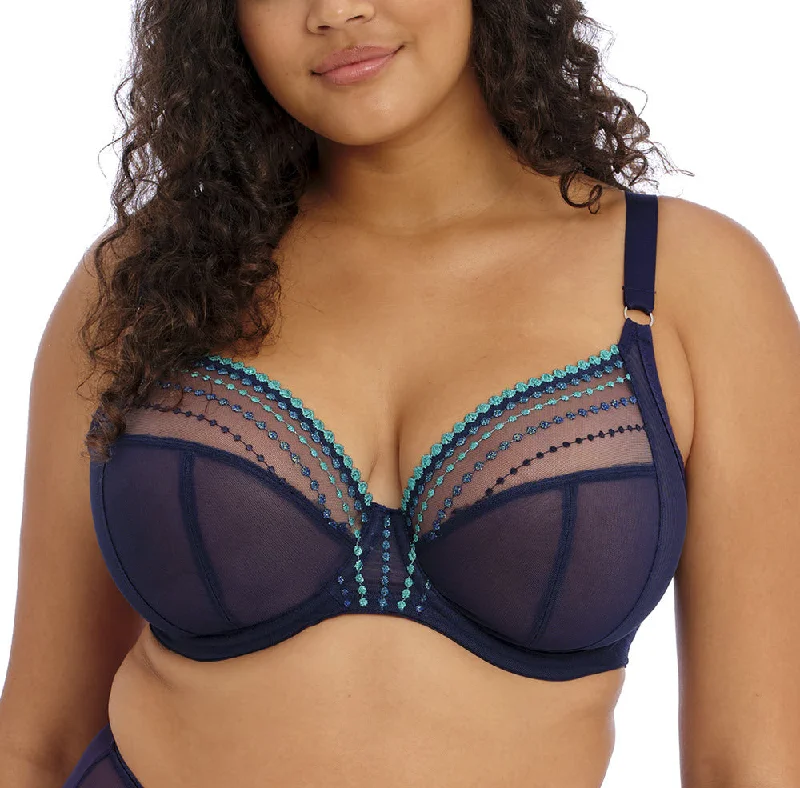 moisture wicking women bra and panty sets for drynessElomi Matilda Siren Song Blue Unlined Plunge Bra 8900